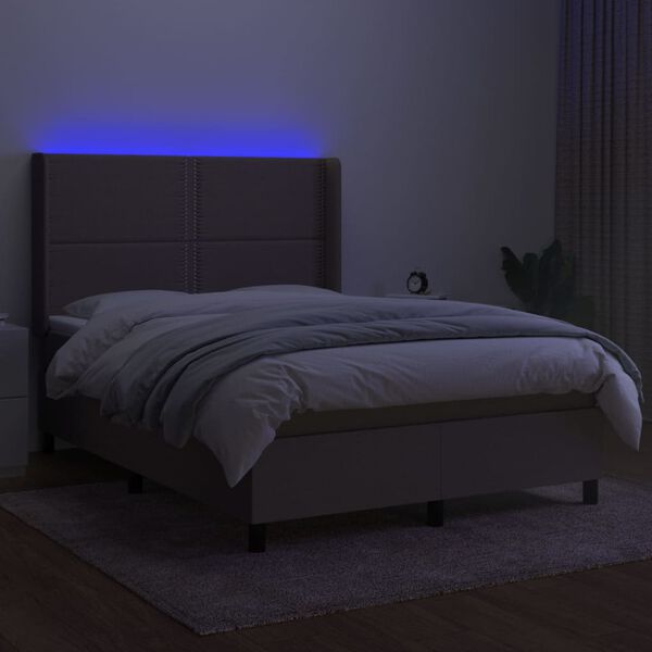 vidaXL Letto a Molle con Materasso e LED Tortora 140x200 cm in Tessuto