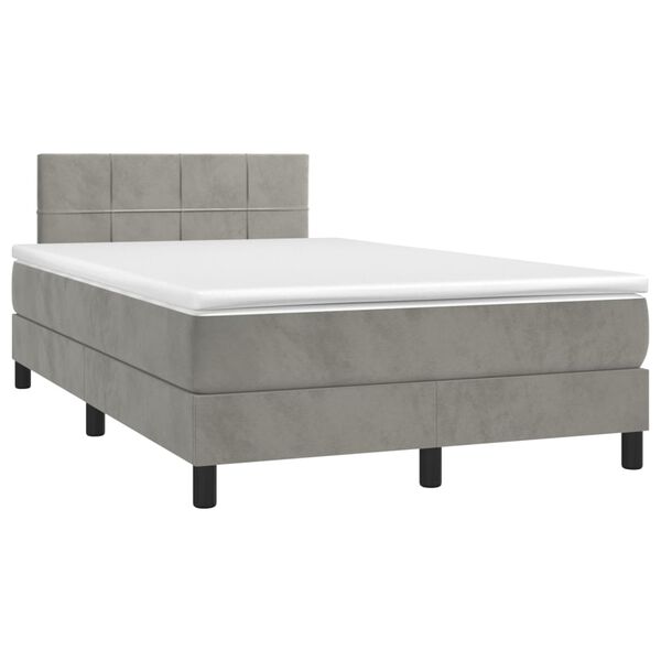 vidaXL Letto a Molle con Materasso e LED Grigio Chiaro 120x200 cm Velluto