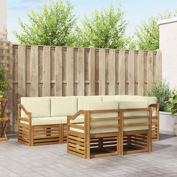 vidaXL Set divano sezionale con cuscino 7 pcs Naturale e Crema