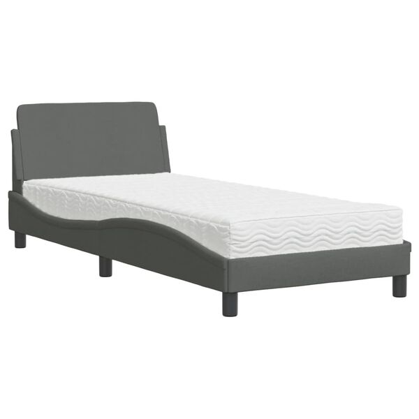 vidaXL Letto con Materasso Dover Grigio Scuro 90x190 cm in Tessuto