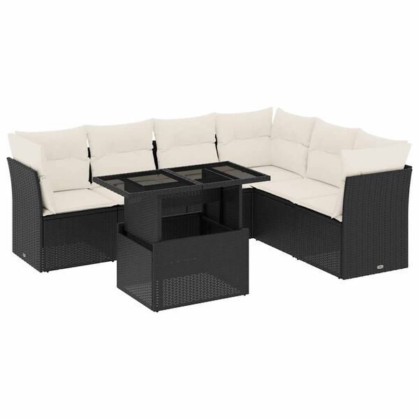 vidaXL Set Divani da Giardino con Cuscini 7pz Nero Polyrattan