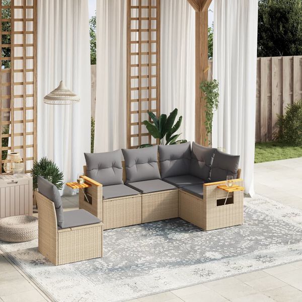 vidaXL Set Divano da Giardino 5 pz con Cuscini Beige in Polyrattan