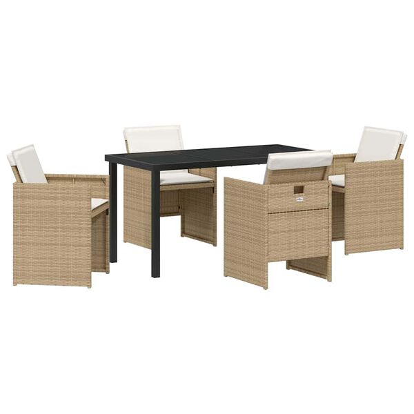 vidaXL Set da Pranzo per Giardino con cuscino 5 pcs Beige polyrattan