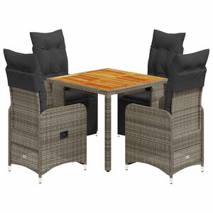 vidaXL Set Bistr&ograve; da Giardino 5 pz con Cuscini in Polyrattan Grigio