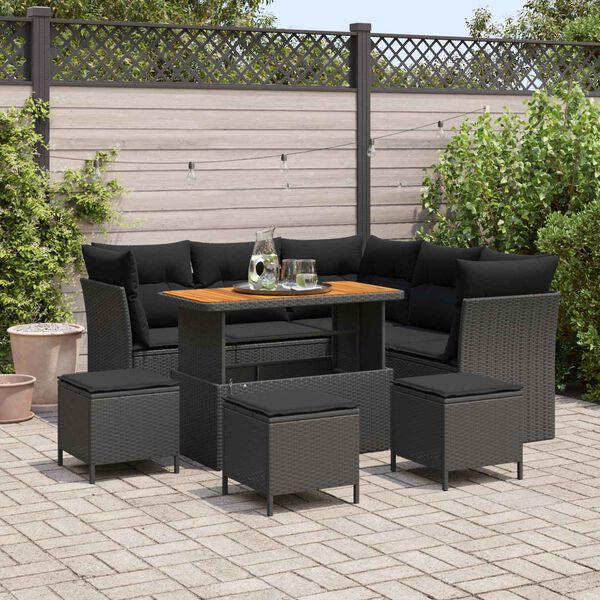 vidaXL Set Divano da Giardino 9 pcs Nero polyrattan