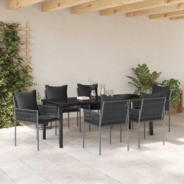 vidaXL Set da Pranzo per Giardino 7 pcs Nero e Grigio Rattan in PE