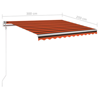 vidaXL Tenda da Sole Retrattile Manuale Pali 3x2,5 m Arancio Marrone