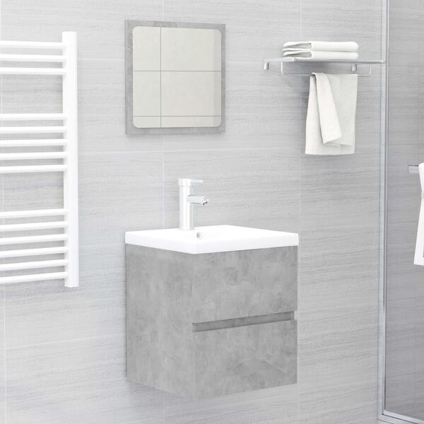 vidaXL Set Mobili da Bagno Grigio Cemento in Legno Multistrato