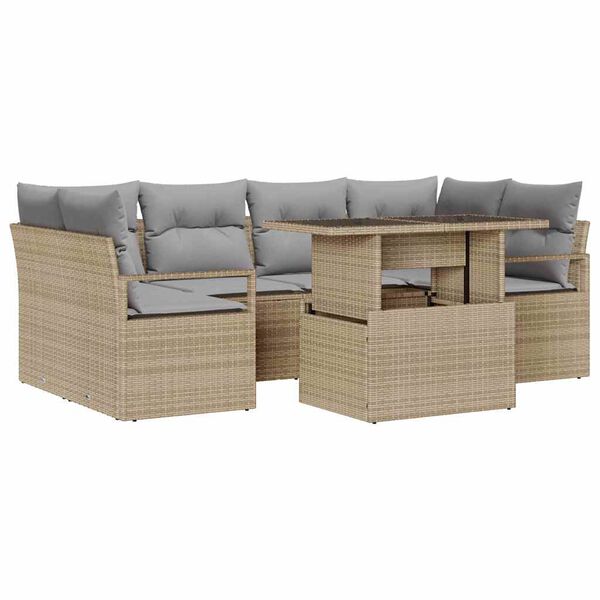 vidaXL Set Divano da Giardino con archiviazione 7 pcs Beige polyrattan