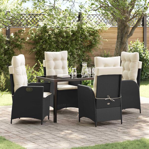 vidaXL Set da Pranzo per Giardino con cuscino 5 pcs Nero polyrattan