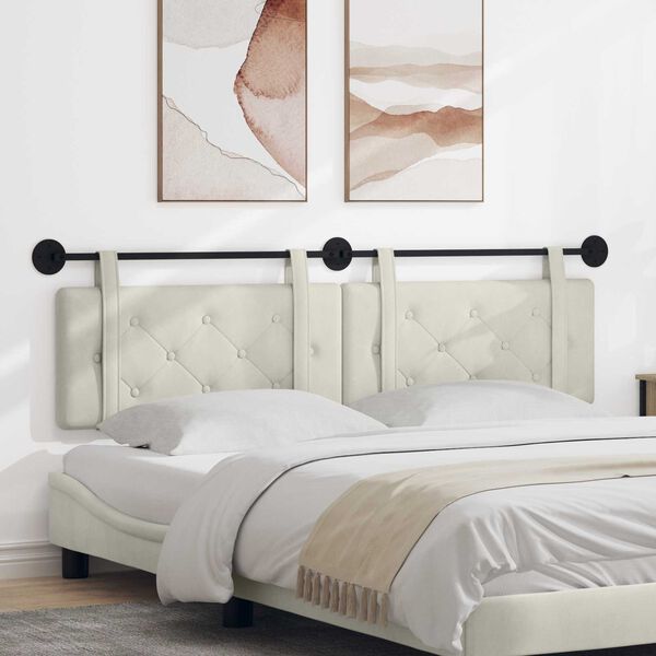 vidaXL Testata appesa Montaggio a parete Crema 190 x 55 x 5 cm Velluto