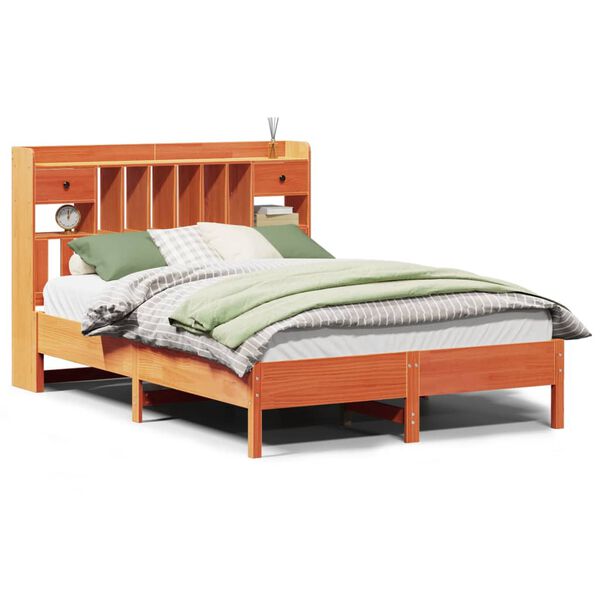 vidaXL Letto Libreria senza Materasso Marrone Cera 140x190 cm in Pino