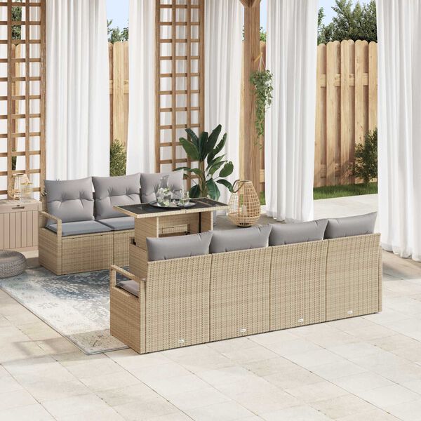 vidaXL Set Divano da Giardino con cuscino 8 pcs Beige Poly Rattan