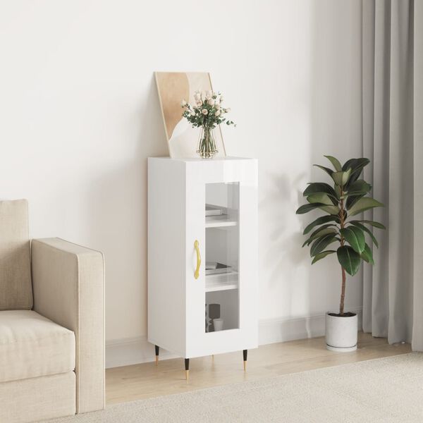 vidaXL Credenza Bianco Lucido 34,5x34x90 cm in Legno Multistrato