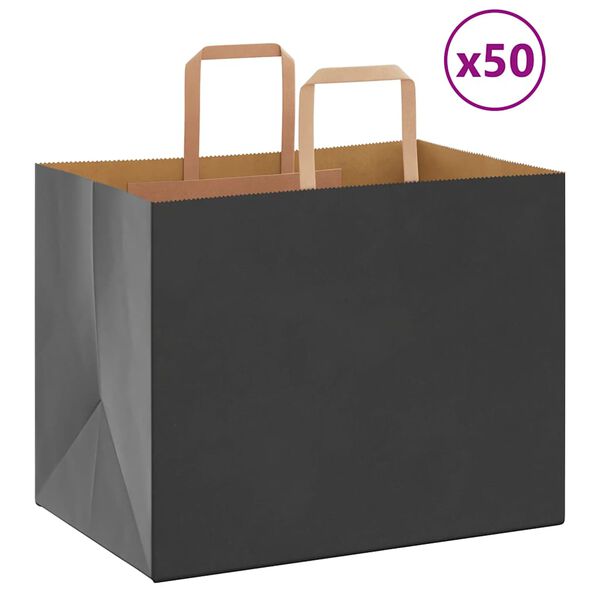 vidaXL Sacchetti di Carta 50 pz con Manici Neri 32x22x24 cm