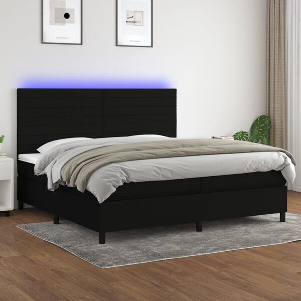 vidaXL Letto a Molle Materasso e LED Nero 200x200cm in Tessuto