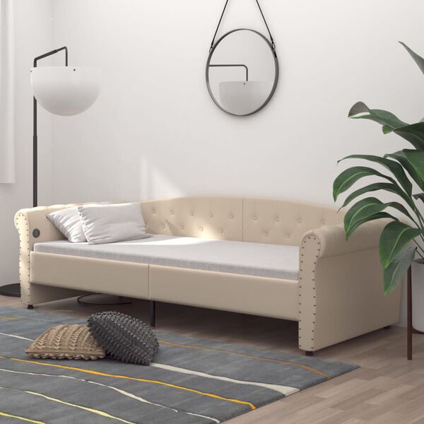 vidaXL Dormeuse con Materasso Presa USB Crema in Tessuto 90x200 cm