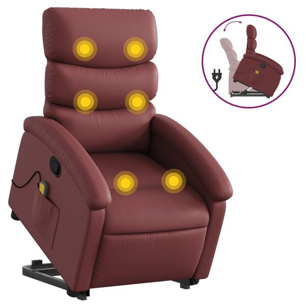 vidaXL Poltrona Alzapersone Massaggi Reclinabile Rosso Vino Similpelle