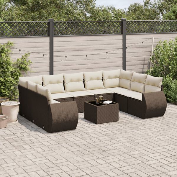 vidaXL Set Divani da Giardino 10pz con Cuscini in Polyrattan Marrone