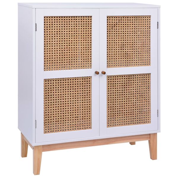 vidaXL Credenza Bianca 80x35x100 cm in MDF e Rattan