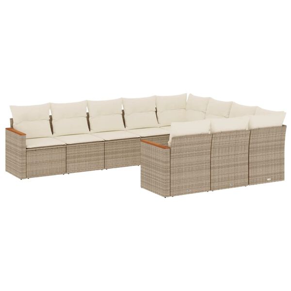 vidaXL Set Divano da Giardino 10 pz con Cuscini Beige in Polyrattan