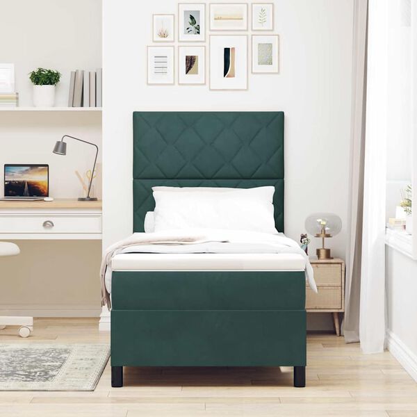 vidaXL Letto a molle con materasso Verde Scuro 90 x 200 cm Velluto