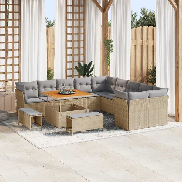 vidaXL Set Divano da Giardino 13 pcs Beige e Grigio Chiaro polyrattan