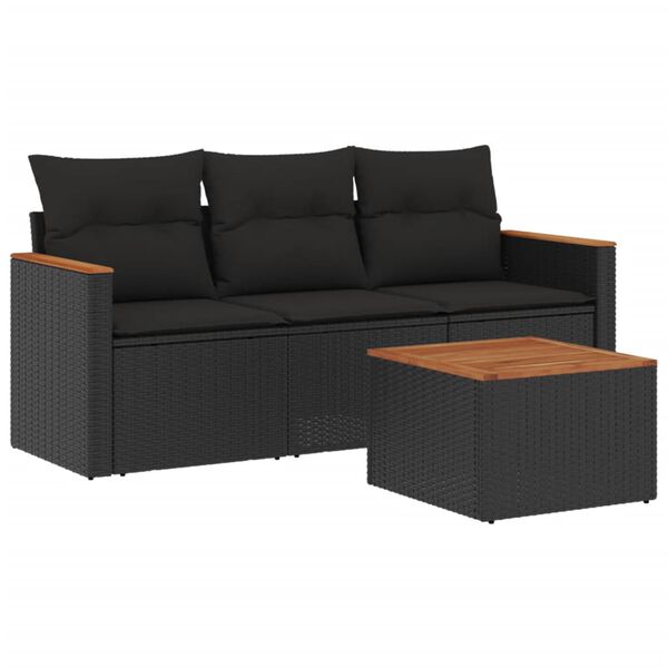 vidaXL Set Divani da Giardino 4 pz con Cuscini Nero in Polyrattan