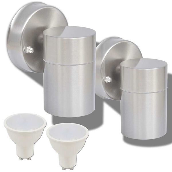 vidaXL Lampada LED da Parete 2 pz Acciaio Inox Proiezione Basso