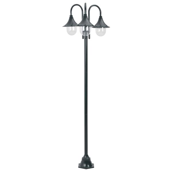 vidaXL Lampione da Giardino E27 220 cm Alluminio 3 Lampade Verde Scuro