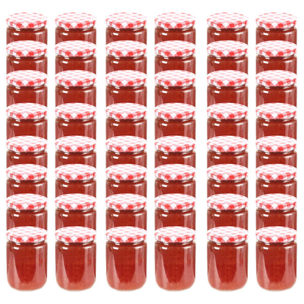 vidaXL Vaso Marmellata in Vetro Coperchio Bianco e Rosso 48 pz 230 ml