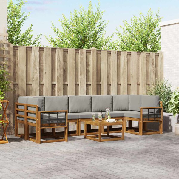 vidaXL Set di divani da esterno 8 pcs Grigio Naturale e Chiaro