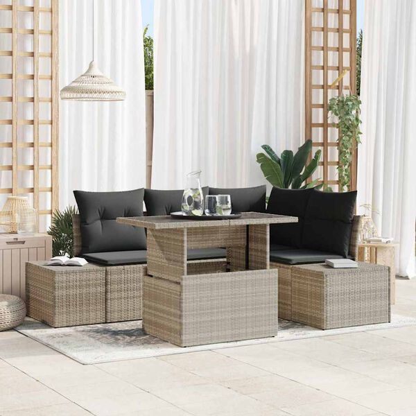 vidaXL Set Divano da Giardino 5 pcs Grigio chiaro polyrattan