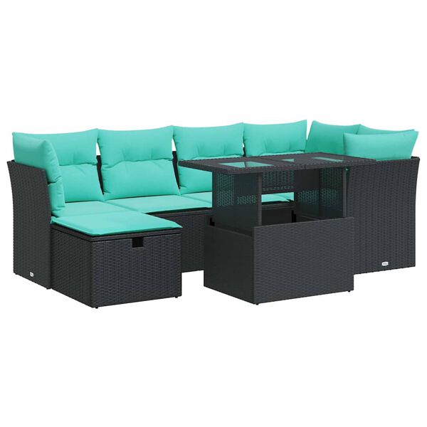 vidaXL Set Divani da Giardino con Cuscini 7pz Nero Polyrattan Acacia