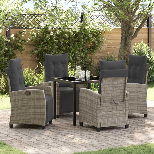 vidaXL Set da Pranzo per Giardino con cuscino 5 pcs Grigio polyrattan