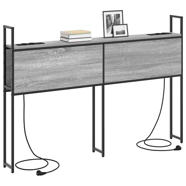 vidaXL Testiera con Stazione di Carica e Storage Grigio sonoma