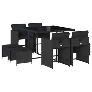 vidaXL Set da Pranzo da Giardino 9 pz con Cuscini Nero in Polyrattan