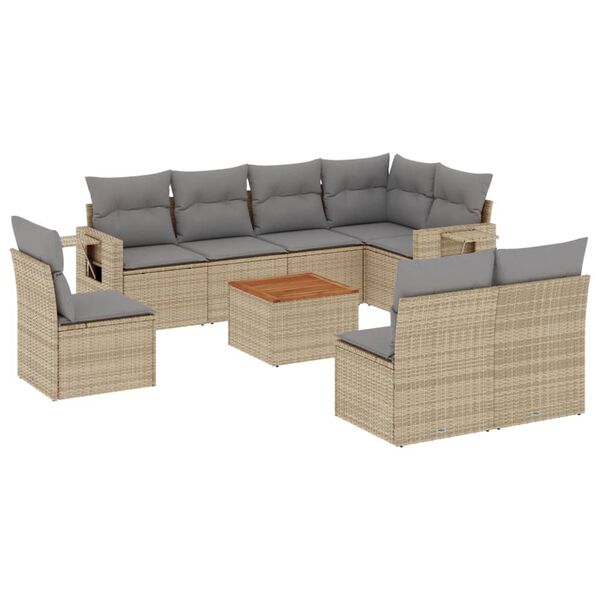 vidaXL Set Divano da Giardino 9 pz con Cuscini Beige Misto Polyrattan