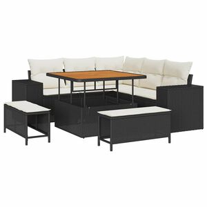 vidaXL Set Divano da Giardino con cuscino 8 pcs Nero polyrattan
