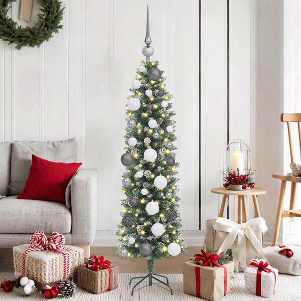 vidaXL Albero di Natale Artificiale Sottile Verde e Bianco 120 cm