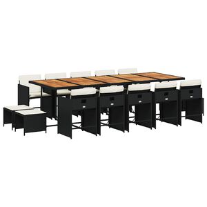 vidaXL Set da Pranzo da Giardino 15 pz con Cuscini Nero in Polyrattan