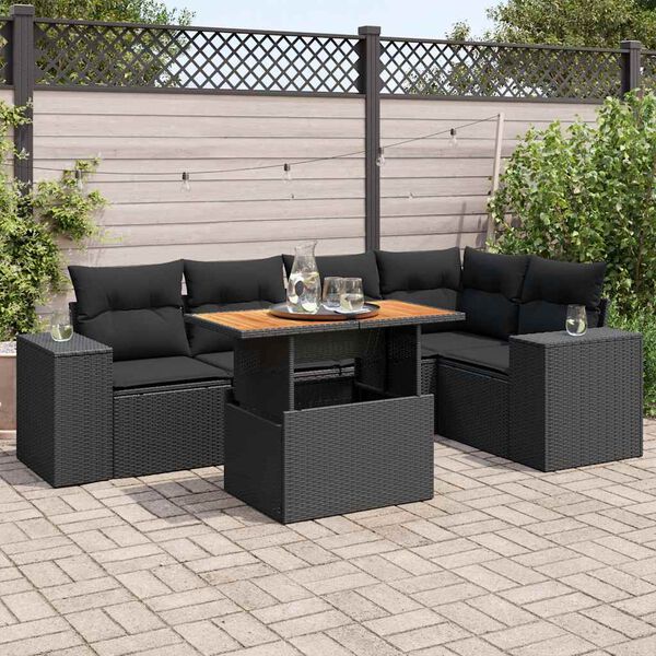 vidaXL Set Divano da Giardino 6 pz con Cuscini Nero in Polyrattan