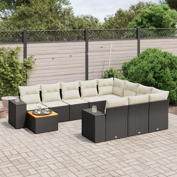 vidaXL Set Divani da Giardino 11 pz con Cuscini in Polyrattan Nero