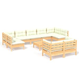 vidaXL Set Divani da Giardino 10 pz con Cuscini Crema Massello di Pino