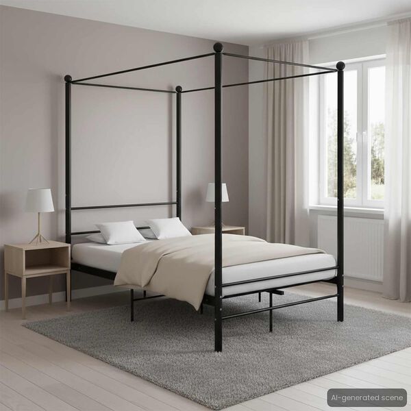 vidaXL Letto a Baldacchino Nero in Metallo 120x200 cm