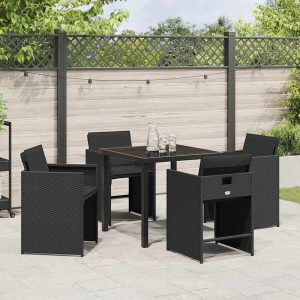 vidaXL Set da Pranzo per Giardino con cuscino 5 pcs Nero polyrattan