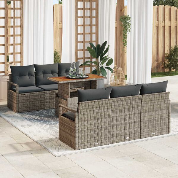 vidaXL Set Divano da Giardino 7 pcs Grigio Poly Rattan