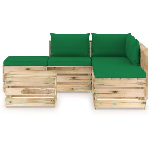 vidaXL Set Divani da Giardino con Cuscini 6 pz Legno Impregnato Verde