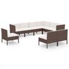 vidaXL Set Divani da Giardino 9 pz con Cuscini in Polyrattan Marrone