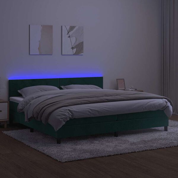 vidaXL Letto a Molle con Materasso e LED Verde Scuro 200x200cm Velluto
